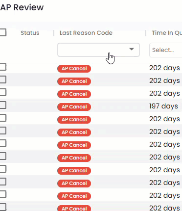 reason dropdown