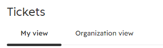 The My view and Organization view tabs at the top of the Tickets page.